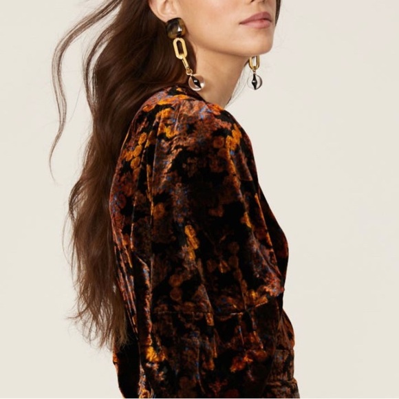 RHODE Long Sleeve Velvet Blouse Size XS Autumn Floral Print NWT Harlow Top - Picture 1 of 11